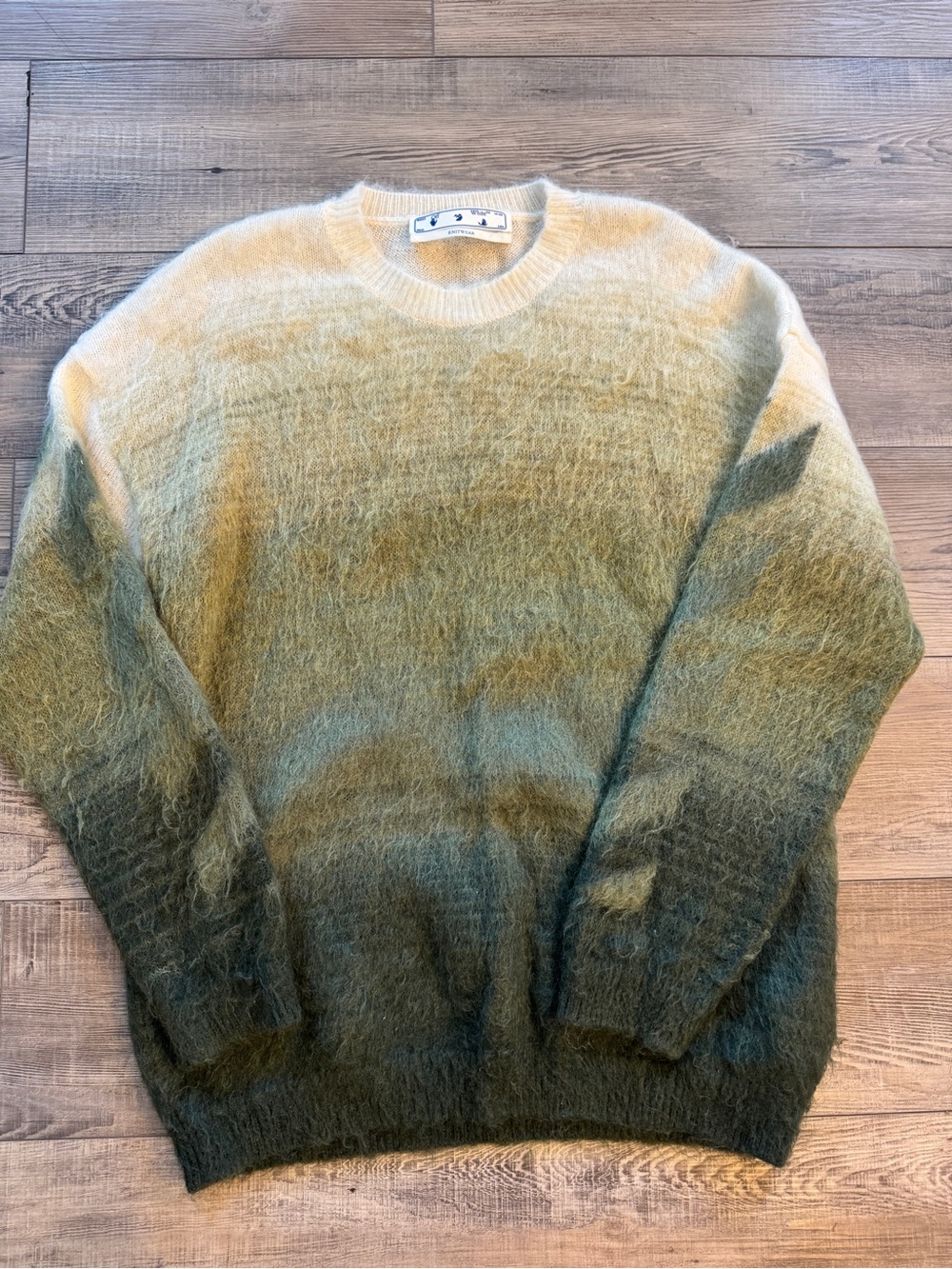 Offwhite - Green Ombre Mohair Crewneck Sweater XL